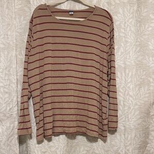 Old Navy Tan Long Sleeve Tee with Red Stripes